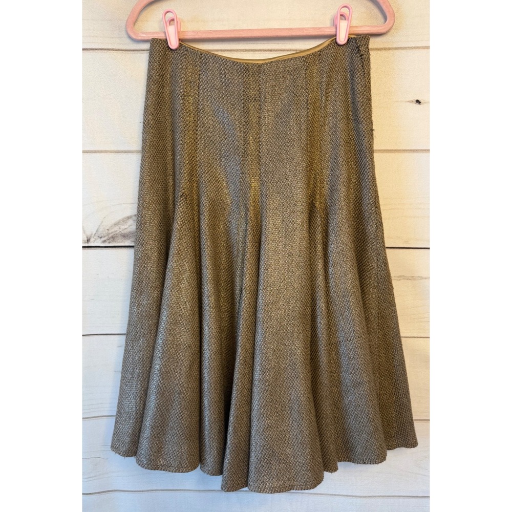 Diane von Furstenberg Gold Metallic Tweed Silk Lined Fit Flare Midi Skirt 10